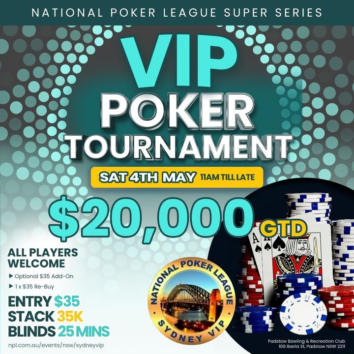 Featured image for “Get ready for the ultimate poker showdown at the National Poker League Super Series VIP Poker Tournament TOMMOROW hosted at Padstow Bowling Club from 11am till late!”