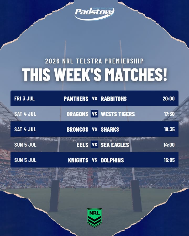 Featured image for “This Week’s NRL Matches at Padstow Bowling Club”