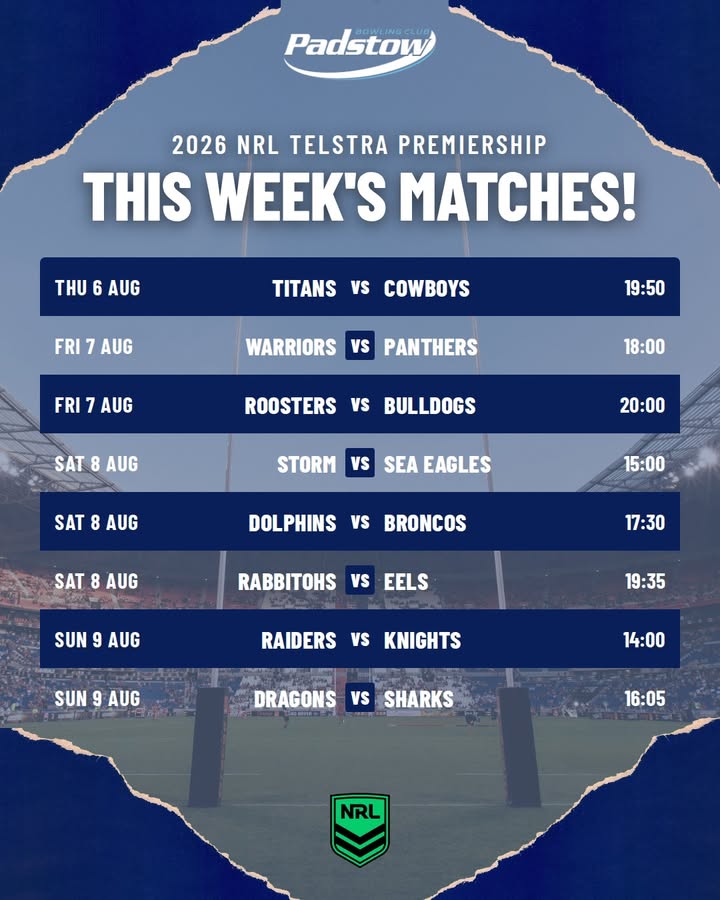 Featured image for “Watch 2026 NRL Telstra Premiership Matches Live at Padstow Bowling Club”